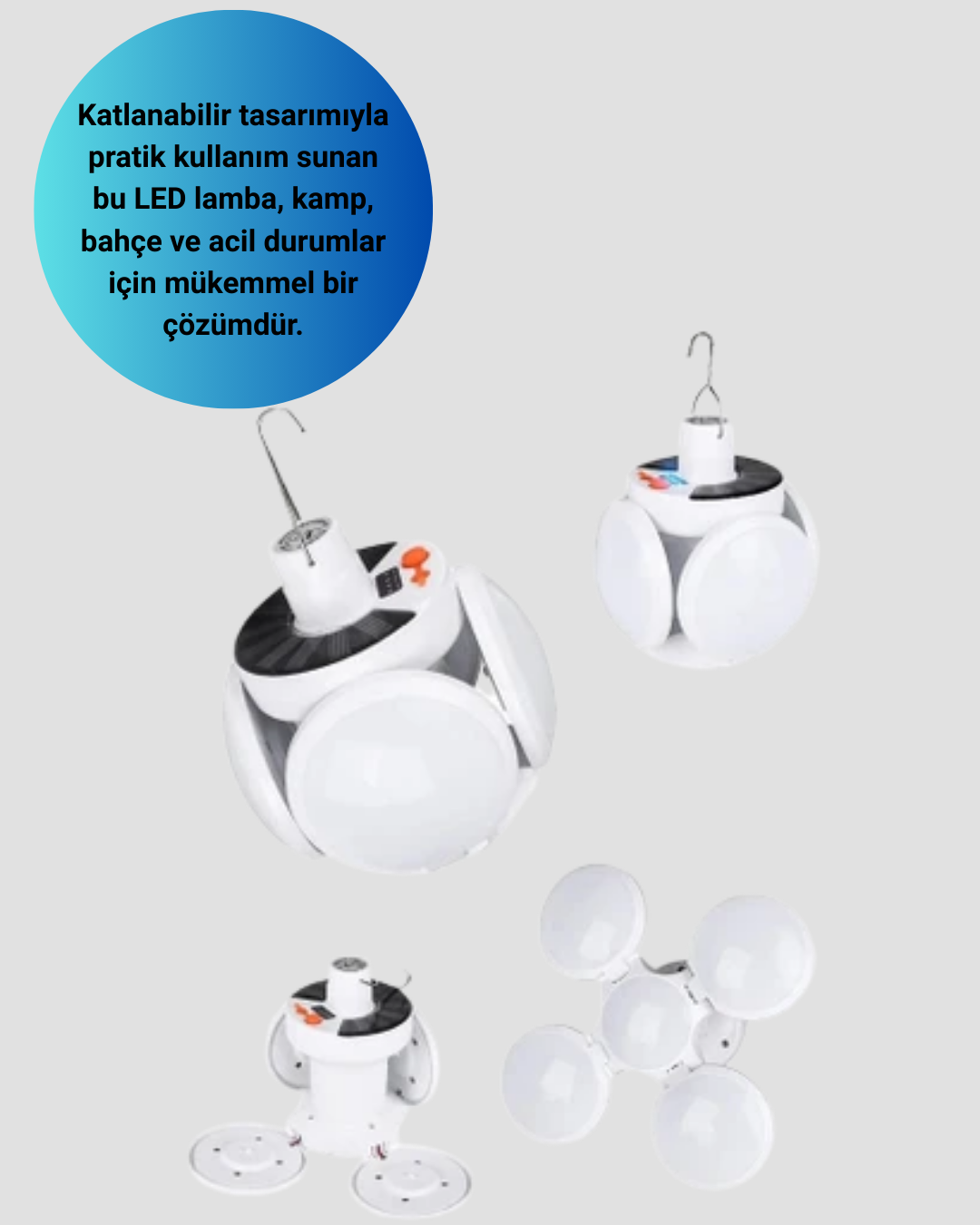 USB ve Solar Şarjlı Katlanabilir 5 Taraflı LED Lamba - Görsel 2