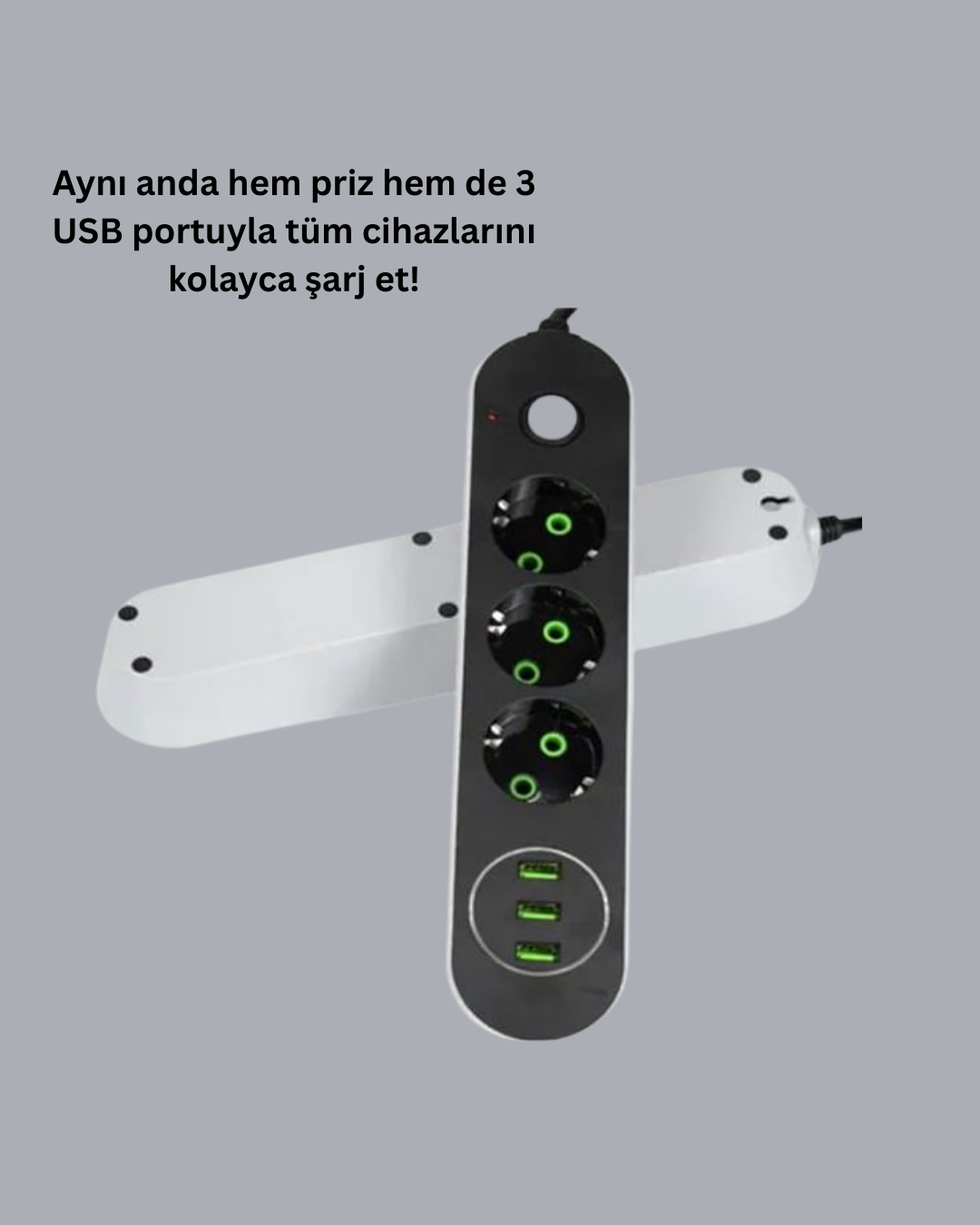 3 USB Çıkışlı Hızlı Şarjlı Anahtarlı Üçlü Priz - Görsel 2