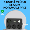 3 USB Çıkışlı 4’lü Akıllı Priz 2500W 2 Metre Kablo