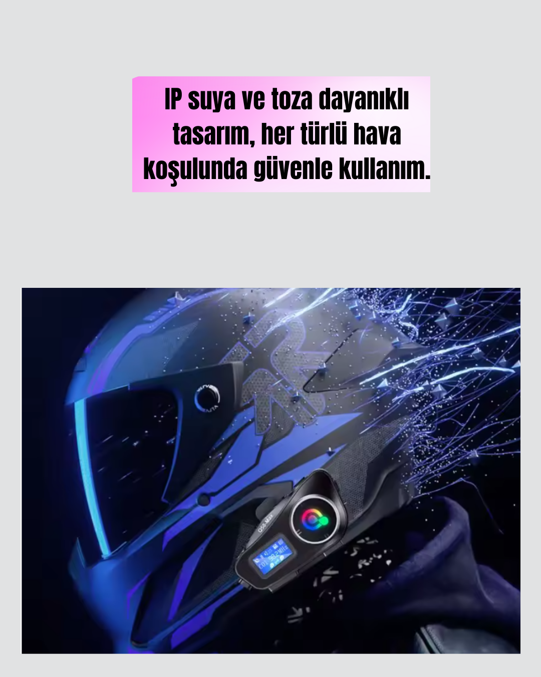 LCD Ekranlı Bluetooth Kask Kulaklığı FM Radyo ve SD Kart Girişli - Görsel 4