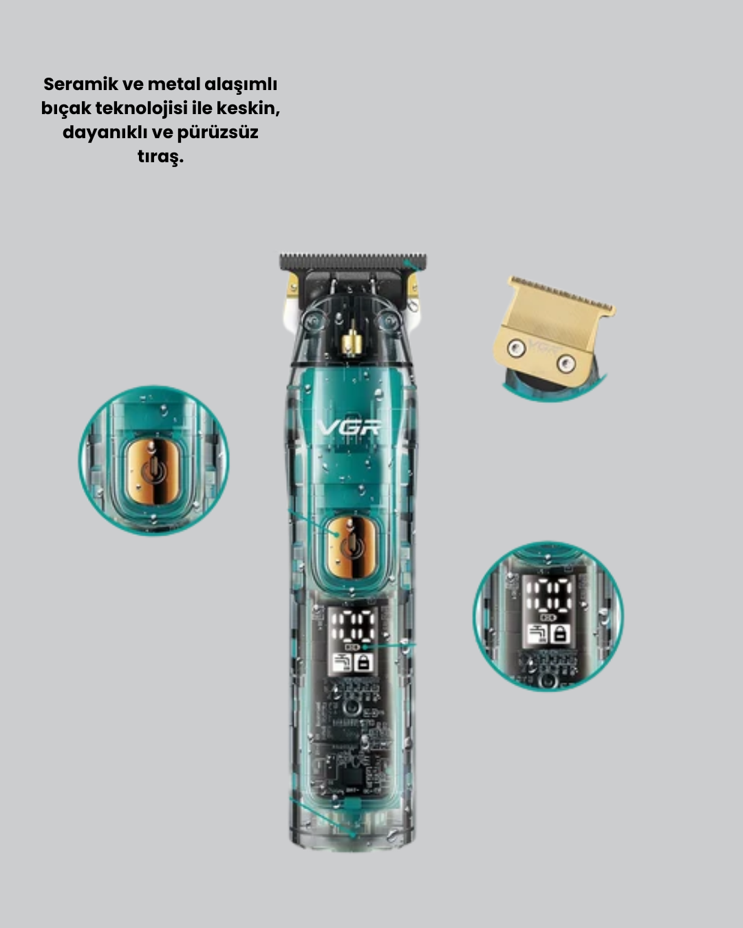 VGR V-695 Saç ve Sakal Kesme Makinesi LED Ekranlı 5 Uzunluk Ayarı - Görsel 2