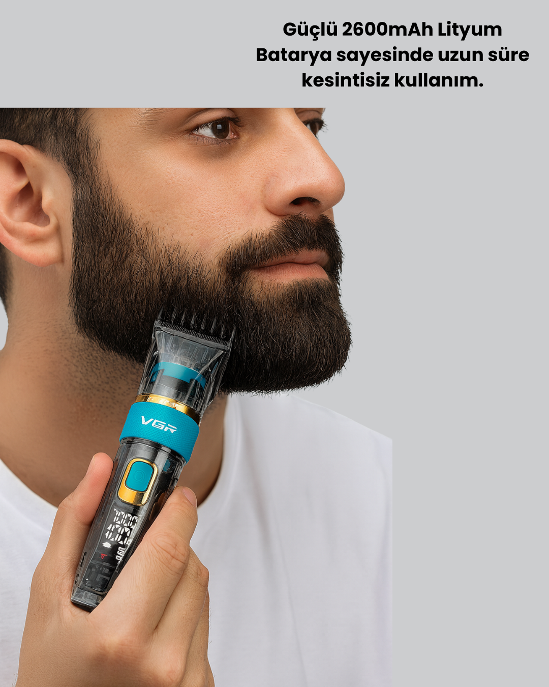 VGR V-695 Şarjlı Profesyonel Erkek Saç Sakal Tıraş Makinesi IPX7 Su Geçirmez - Görsel 3