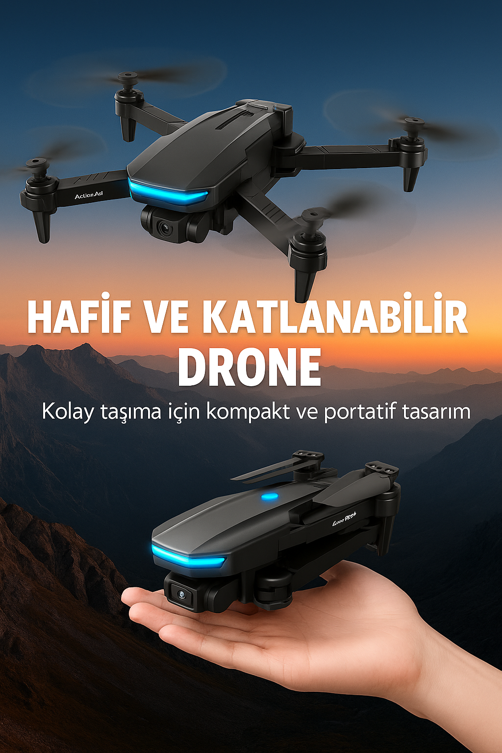 Yükseklik Sabitlemeli Katlanabilir Drone 1080P 4K Kamera Seçenekli - Görsel 5