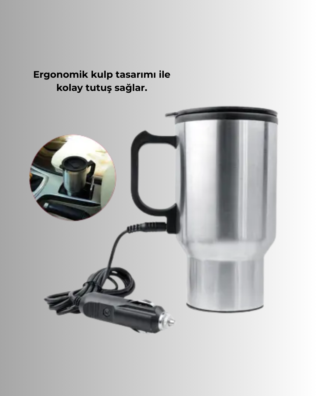 Paslanmaz Çelik Araç İçi Kahve ve Çay Isıtıcı Termos - Görsel 3