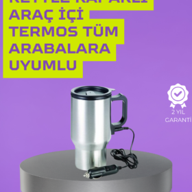 Çelik Gövdeli Araç İçi Isıtıcı Termos Bardak 450 ml Kapasiteli