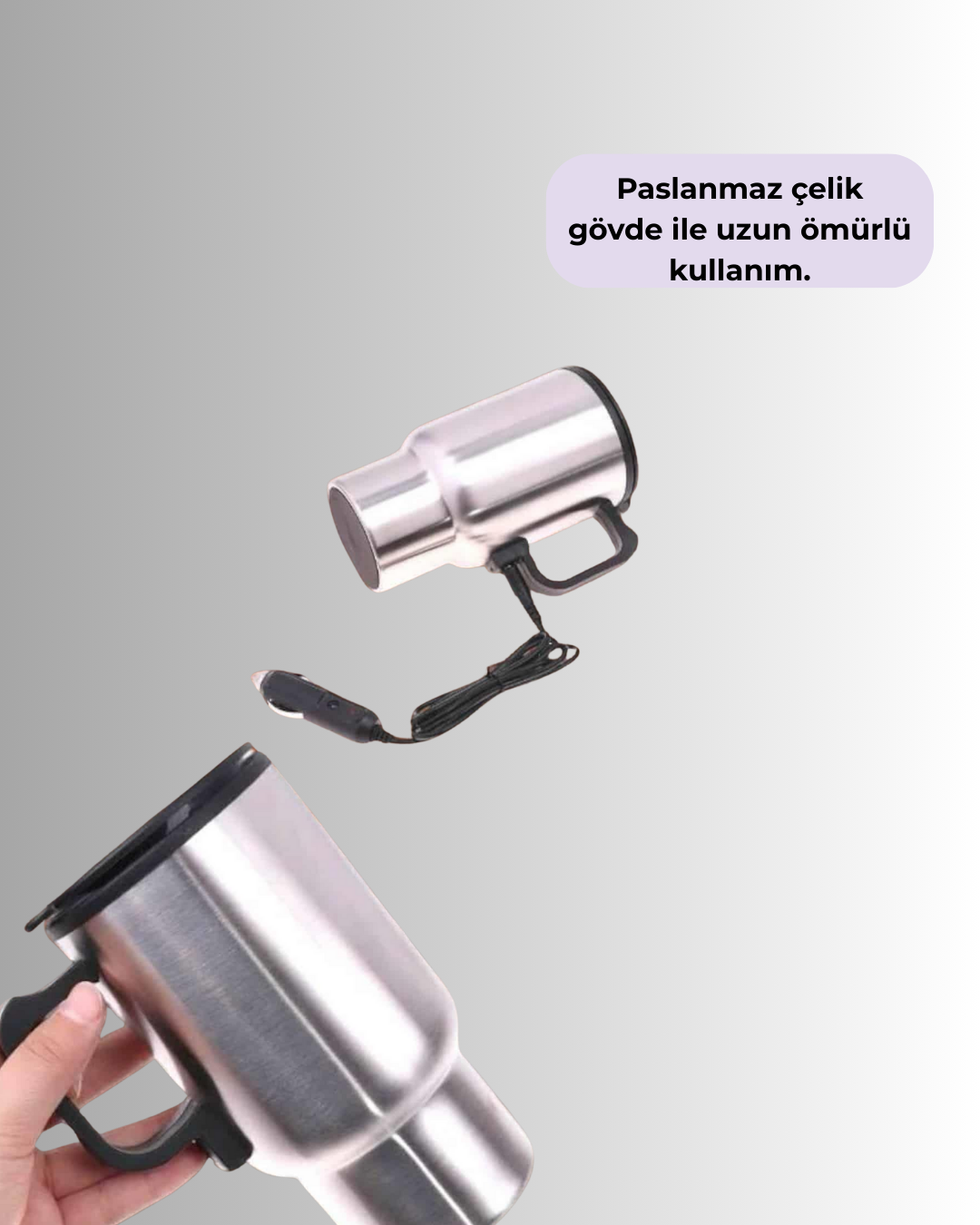 Çelik Gövdeli Araç İçi Isıtıcı Termos Bardak 450 ml Kapasiteli - Görsel 2