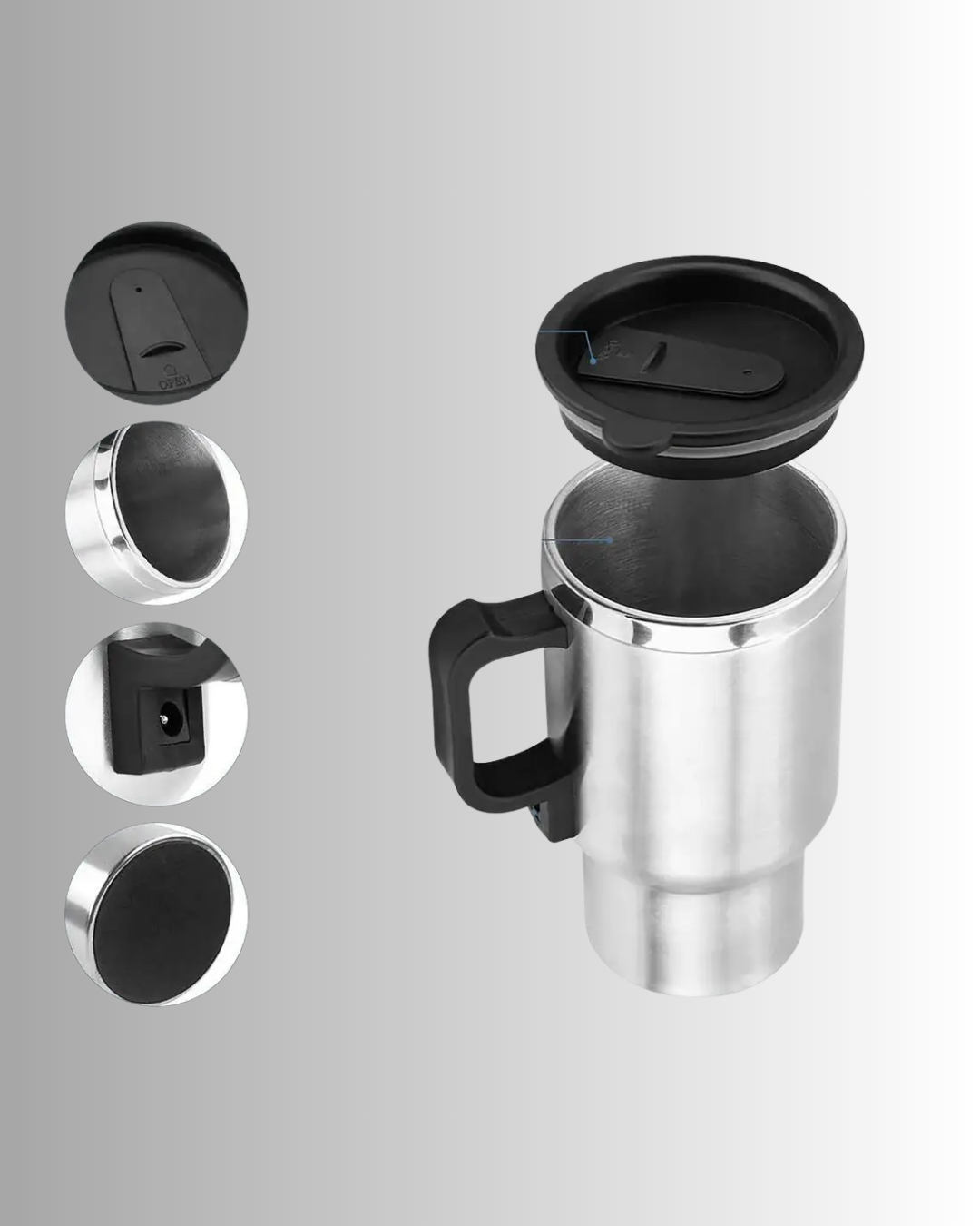 Çelik Gövdeli Araç İçi Isıtıcı Termos Bardak 450 ml Kapasiteli - Görsel 5