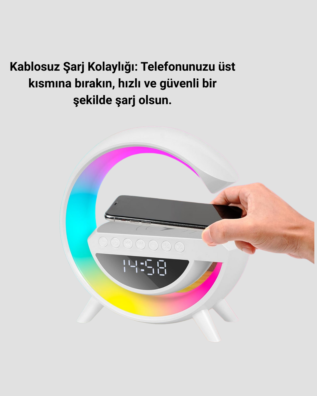 15W Hızlı Şarj Destekli LED Atmosfer Işığı ve Alarm Fonksiyonlu Lamba - Görsel 4