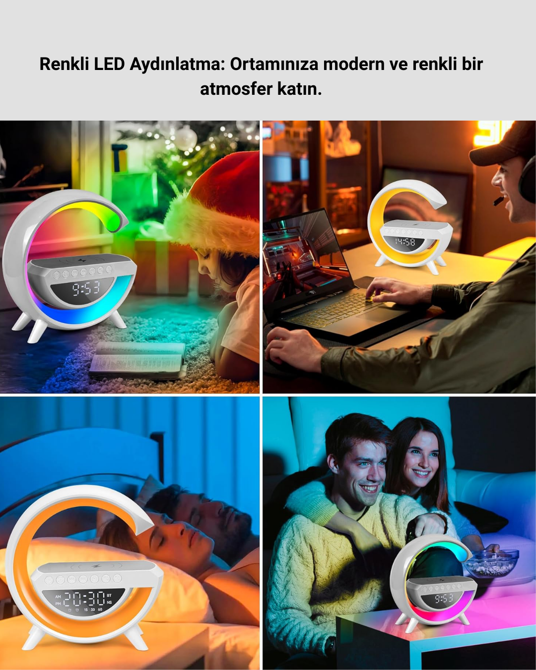 15W Hızlı Şarj Destekli LED Atmosfer Işığı ve Alarm Fonksiyonlu Lamba - Görsel 5