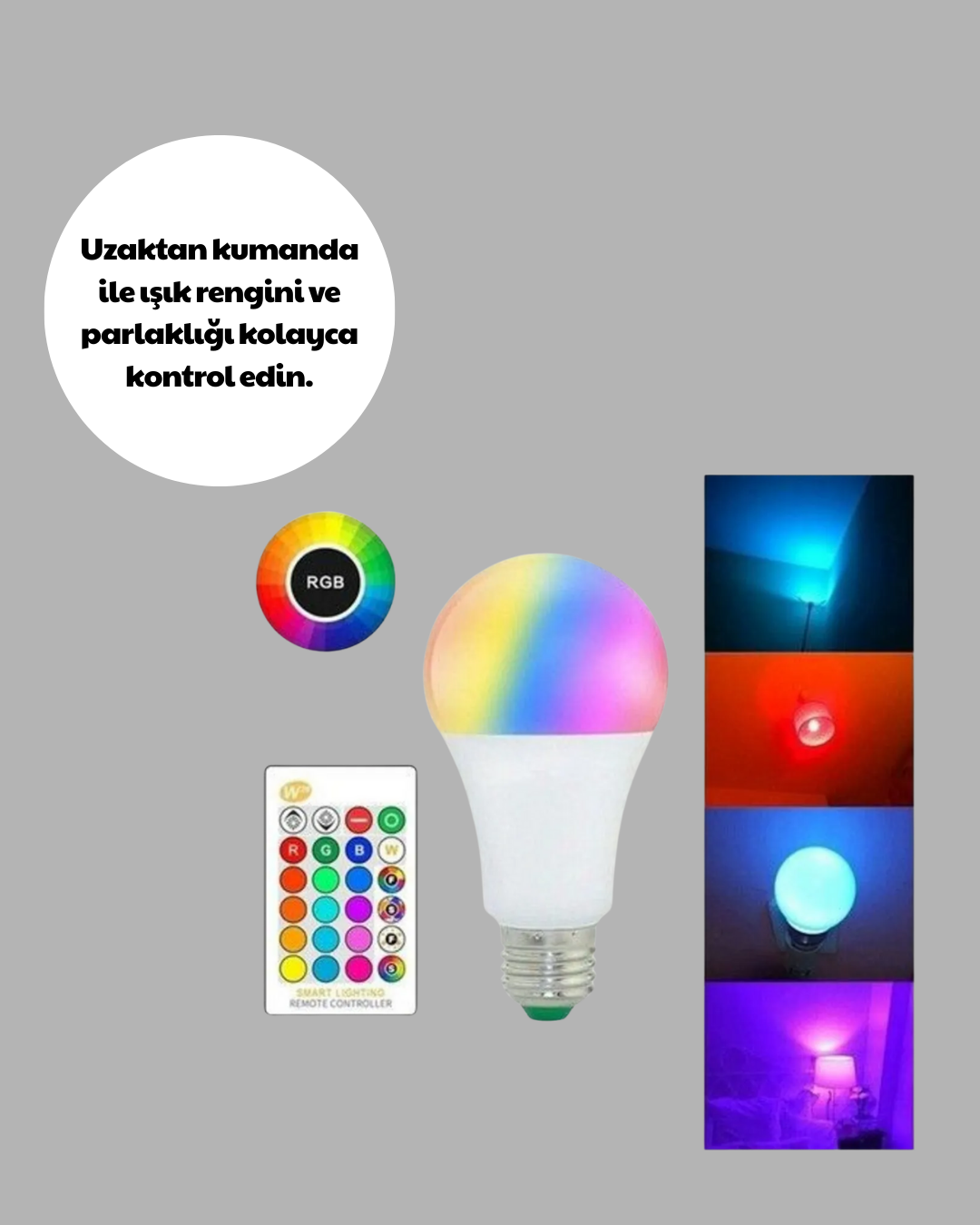 Renk Değiştiren RGB LED Ampul 16 Renk Uzaktan Kumandalı 2025 Model - Görsel 3