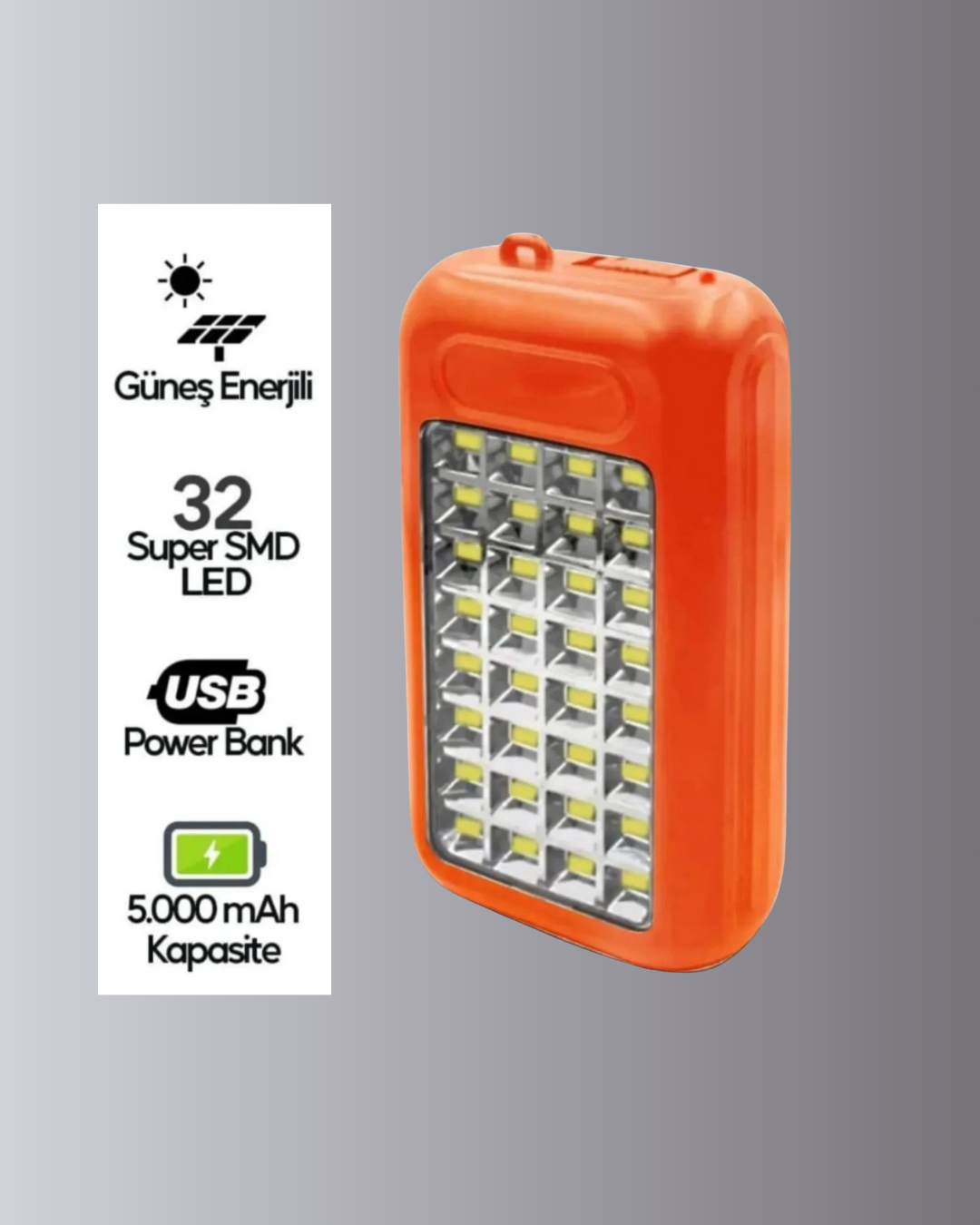 10000 mAh Güneş Enerjili Taşınabilir Şarj Cihazı ve Aydınlatma Cihazı - Görsel 2