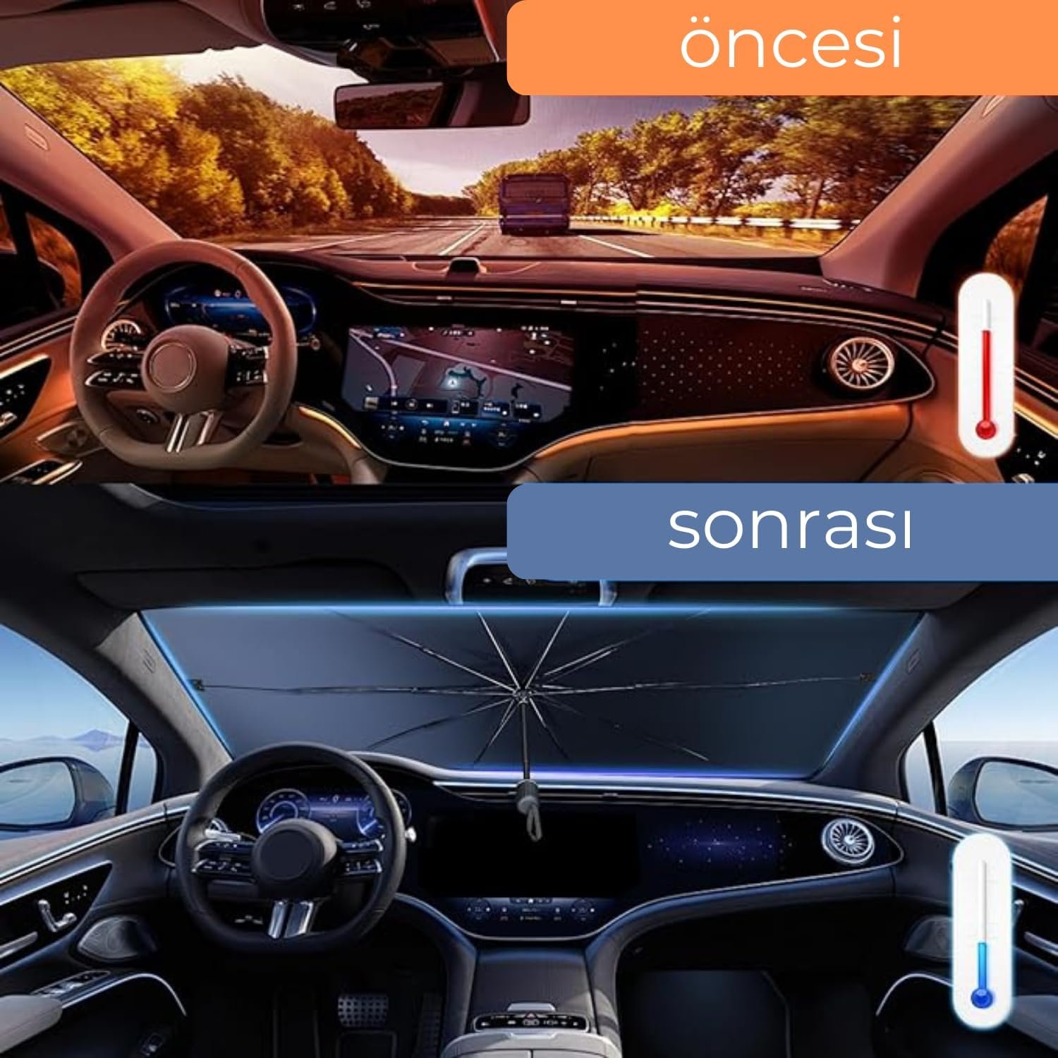 Toyota Yaris VW Polo Kia Rio Fiat Punto Hyundai Accent Blue Uyumlu Oto Şemsiye - Görsel 4