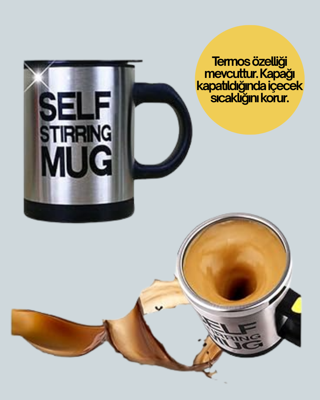 Kendi Kendini Karıştıran Termos Kupa – Pratik Güçlü Motorlu ve Termos Özellikli - Görsel 4