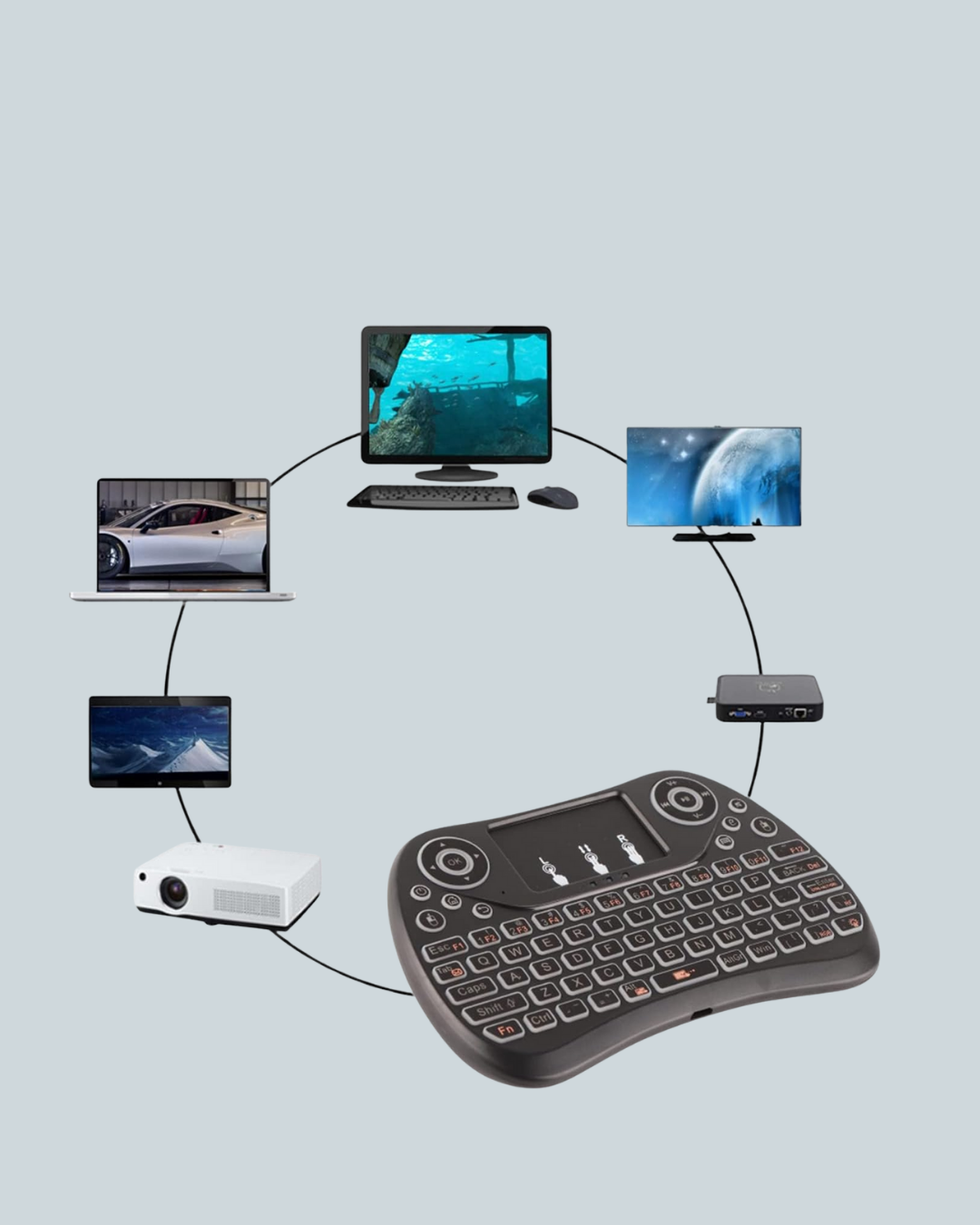 Işıklı Kablosuz Mini Klavye – 2.4 GHz Dokunmatik Mouse Özellikli - Görsel 3