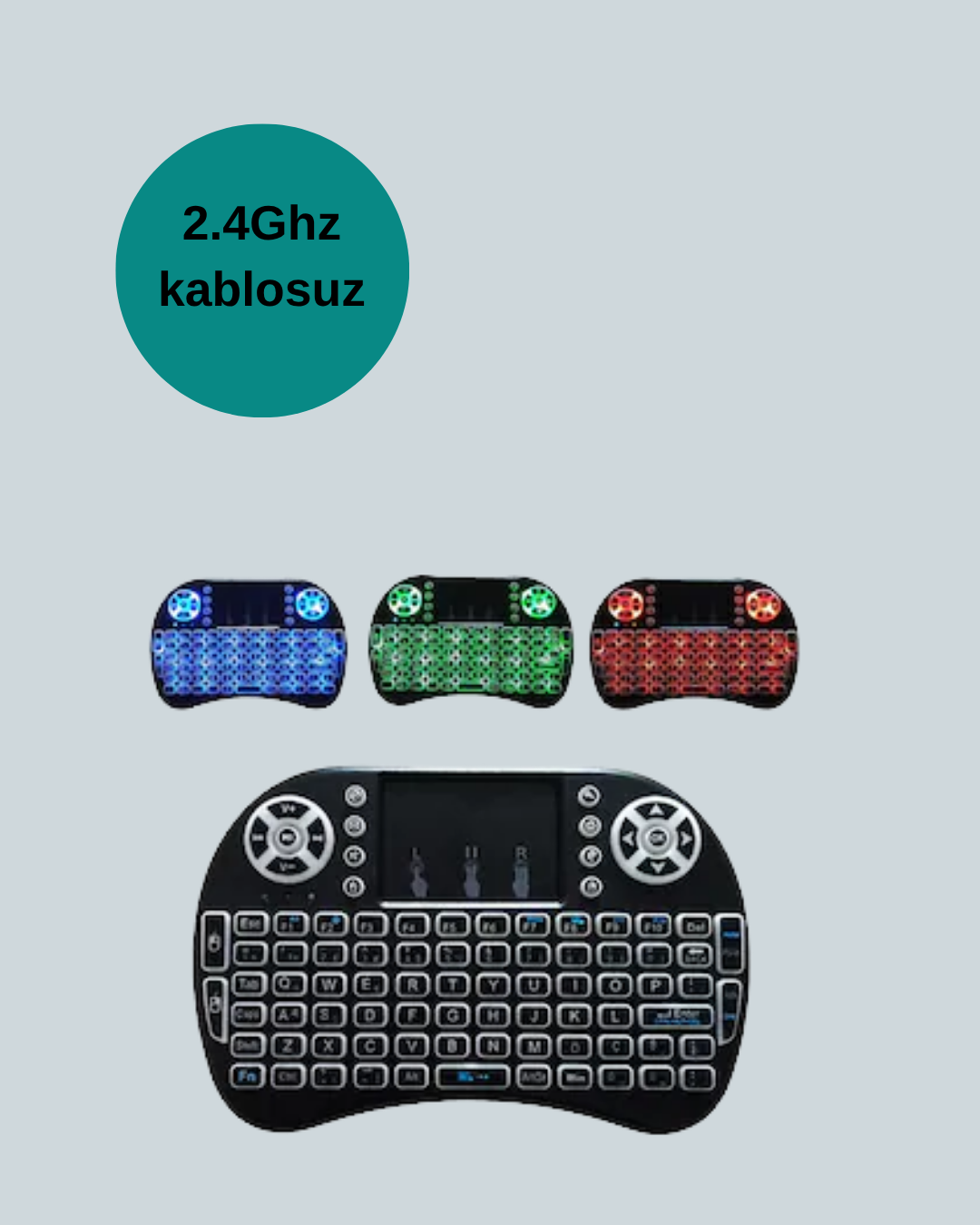 Işıklı Kablosuz Mini Klavye – 2.4 GHz Dokunmatik Mouse Özellikli - Görsel 4