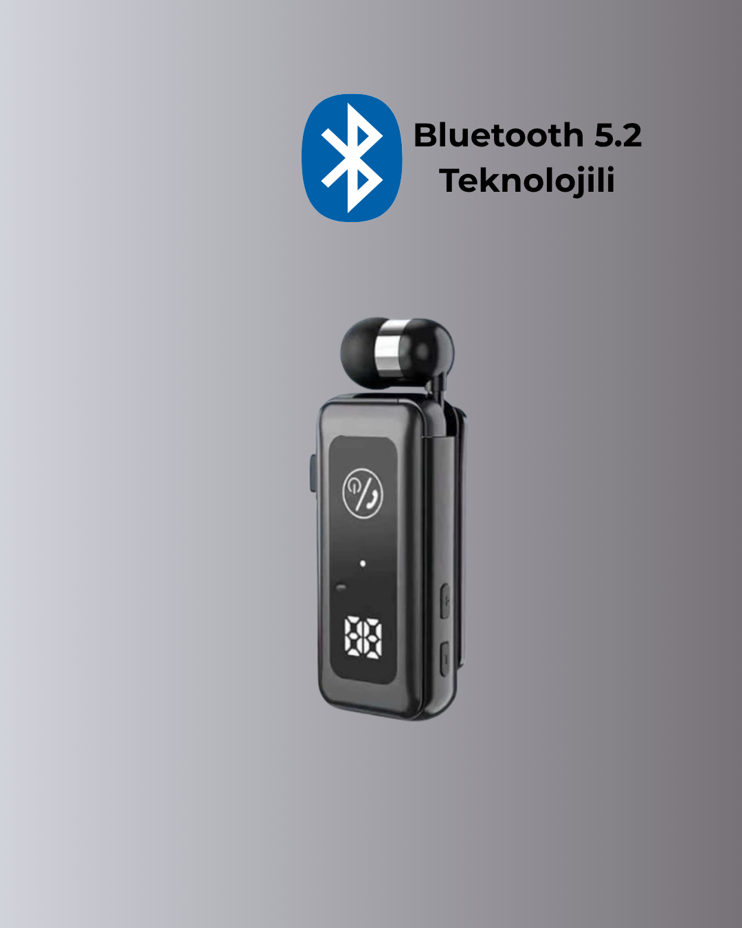 İçi Sarılabilen Kablo ve Yaka Klipsli Bluetooth Kulaklık - Görsel 4