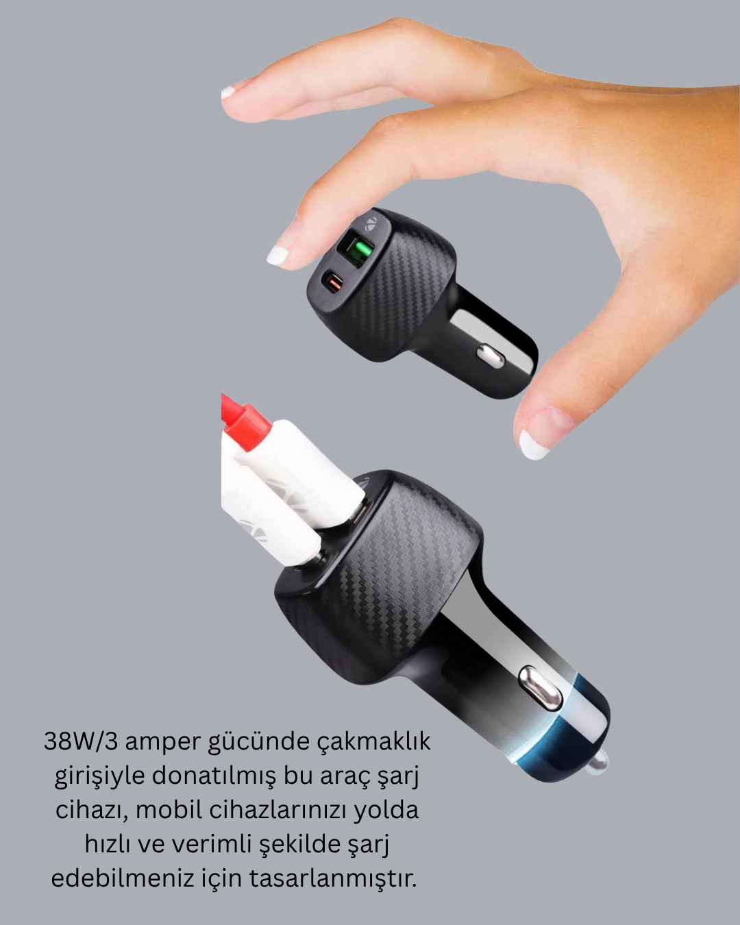 Kompakt Tasarımlı Type-C + USB Girişli Araç Şarj Başlığı - Görsel 2