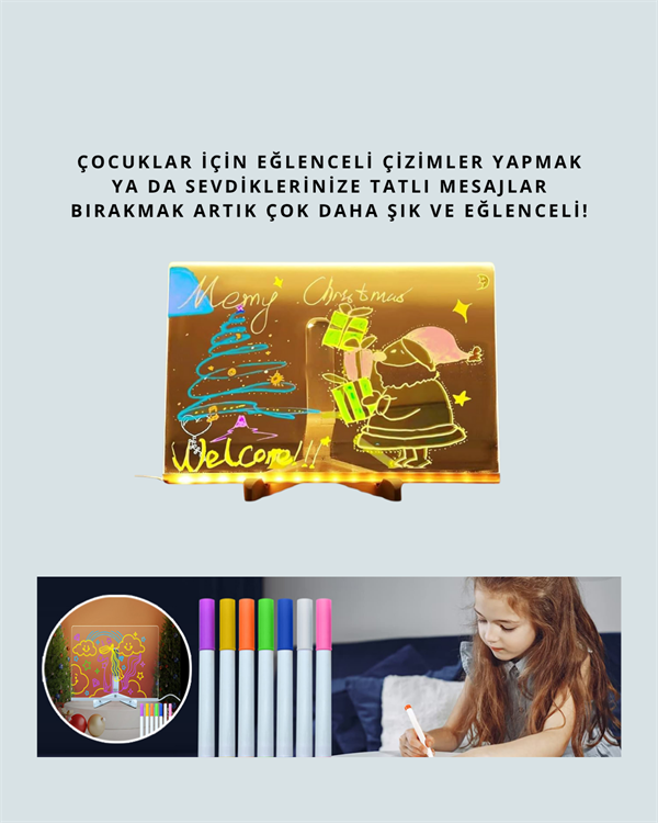 Dekoratif LED Yazı Tahtası – Silinebilir Neon Kalemli Planlama ve Hatırlatma İçin İdeal - Görsel 4