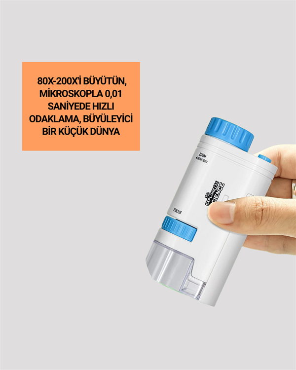 Taşınabilir LED Işıklı Cep Mikroskop – 80X–200X Büyütme - Görsel 2