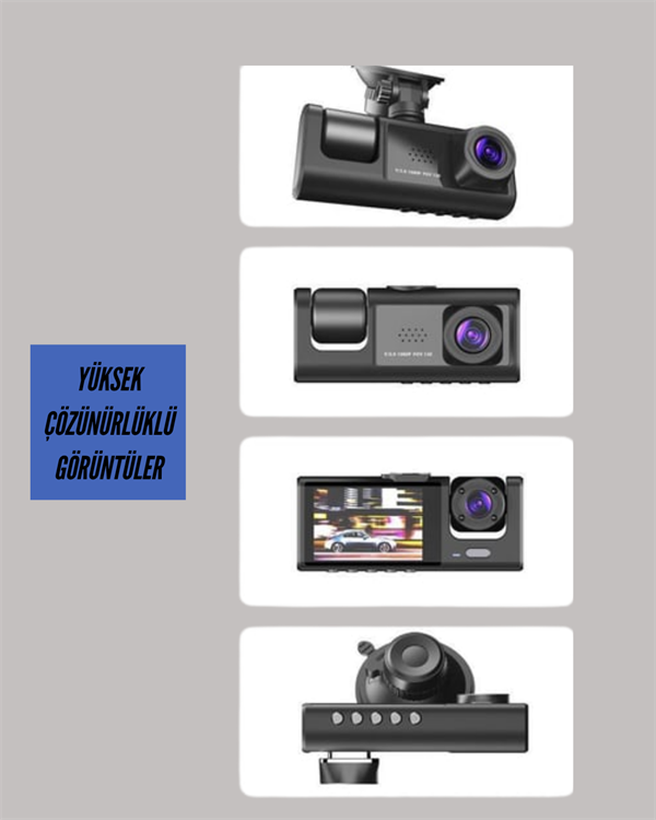 TA-01 3 Kameralı 1080P Araç Kamerası Siyah - Görsel 4