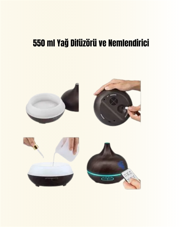 550 ml Kapasiteli Ultrasonik Difüzör – Yağsız Nemlendirici Kullanımıyla Uyumlu - Görsel 3
