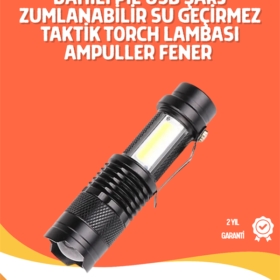 Şarjlı LED El Feneri - 14500 Pil Dahil 4 Işık Modu Mini Boy