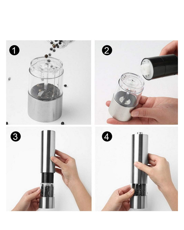 Şeffaf Hazneli Elektrikli Tuz Karabiber Öğütücü Pilli Taşınabilir Mutfak Aleti - Görsel 5