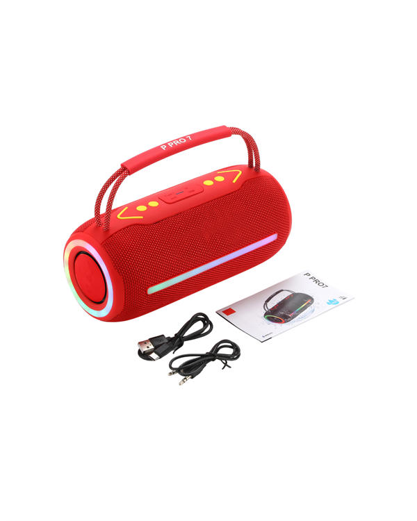 360 RGB LED'li Taşınabilir Bluetooth Hoparlör – Kırmızı USB/TF Destekli - Görsel 3