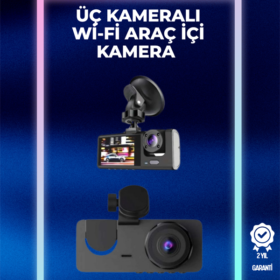 1080p Ön + 720p Arka & İç Kamera – Suya Dayanıklı Araç Güvenlik Kamerası
