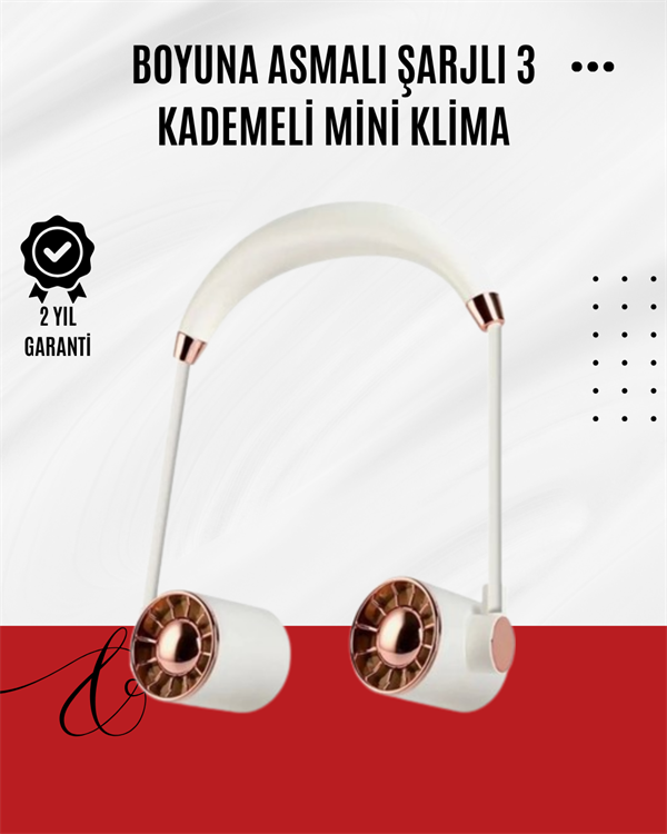 USB Şarjlı Katlanabilir Boyun Fanı | 3 Kademeli Sessiz ve Taşınabilir Tasarım