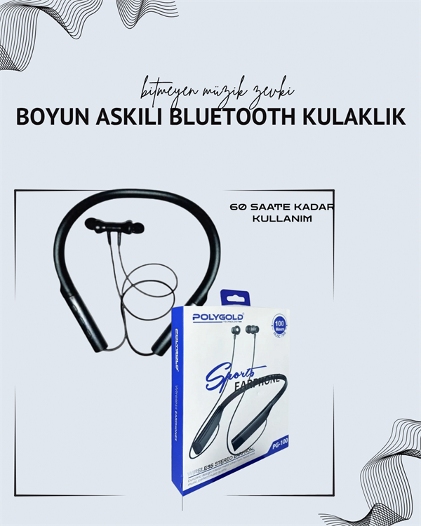 Polygold PG-100 Boyun Askılı Kablosuz Kulaklık – 200 Saat Bekleme Süresi Stereo Ses Mikrofonlu - Görsel 2