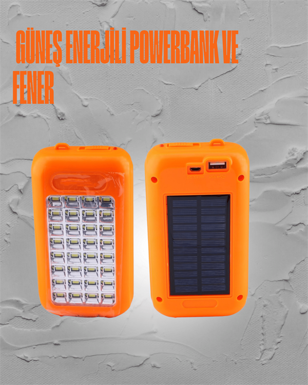 Güneş Enerjili LED Powerbank Işıldak – 10000 mAh Su Geçirmez 32 LED Taşınabilir Tasarım - Görsel 2
