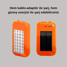 Gold Silver Güneş Enerjili Powerbank Işıldak – 10000 mAh 32 LED Çift USB Su Geçirmez