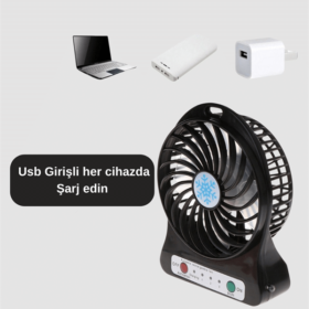 Şarjlı USB Fan – Masaüstü Mini Vantilatör Taşınabilir Işıklı 3 Kademeli Sessiz