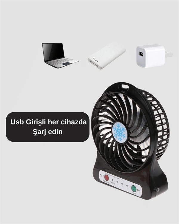 USB Girişli Taşınabilir Masaüstü Mini Fan – 3 Kademeli Hız Şarjlı Işıklı Sessiz Çalışma