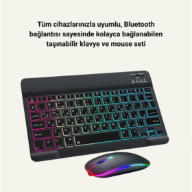 Bluetooth 5.3 Destekli Şarjlı Taşınabilir Klavye + Mouse Kombinasyonu
