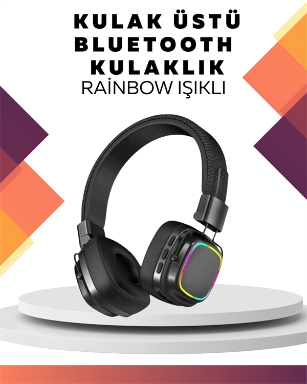 Kablosuz RGB Işıklı Katlanabilir Bluetooth Kulak Üstü Kulaklık - Görsel 2