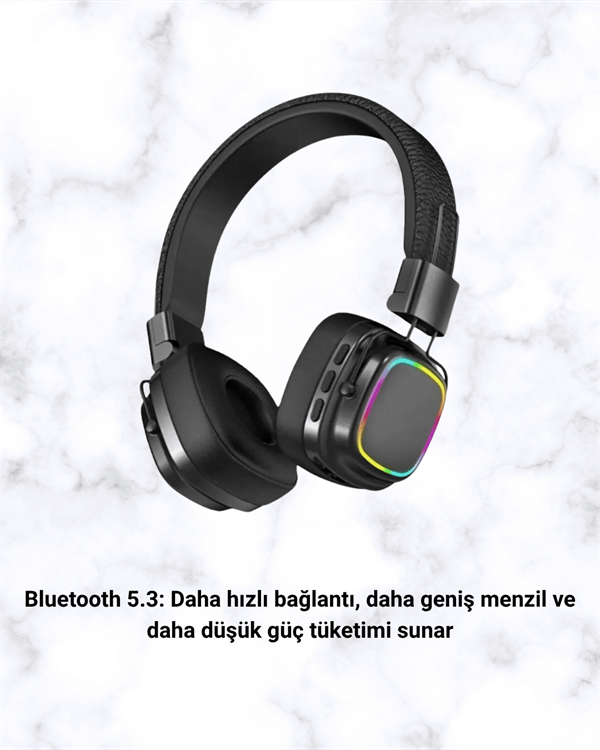 Kablosuz RGB Işıklı Katlanabilir Bluetooth Kulak Üstü Kulaklık - Görsel 3