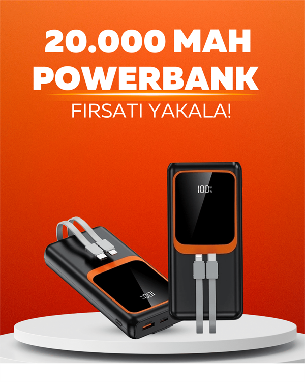 20.000 mAh Powerbank – 22.5W Hızlı Şarj Çok Kablolu Dijital Göstergeli - Görsel 2
