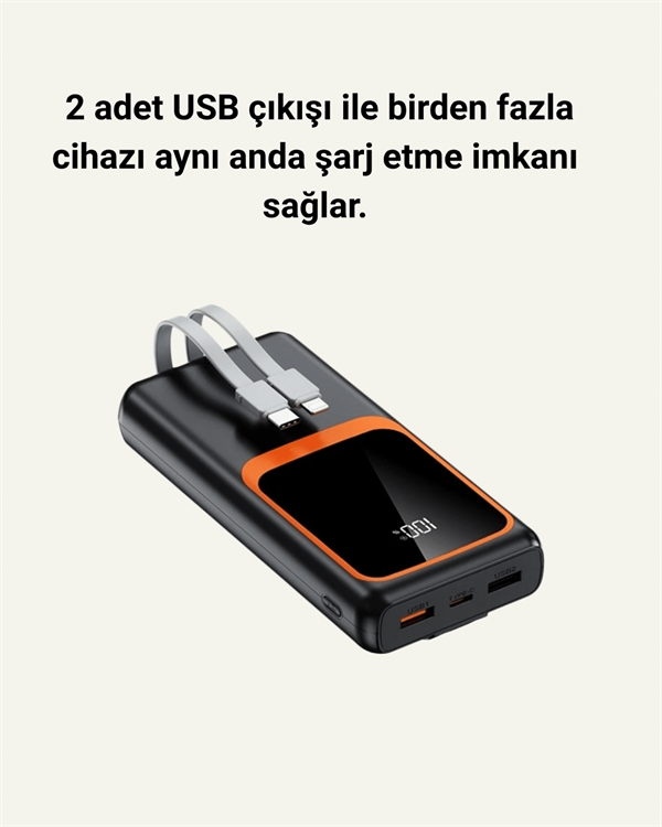 20.000 mAh Powerbank – 22.5W Hızlı Şarj Çok Kablolu Dijital Göstergeli - Görsel 4