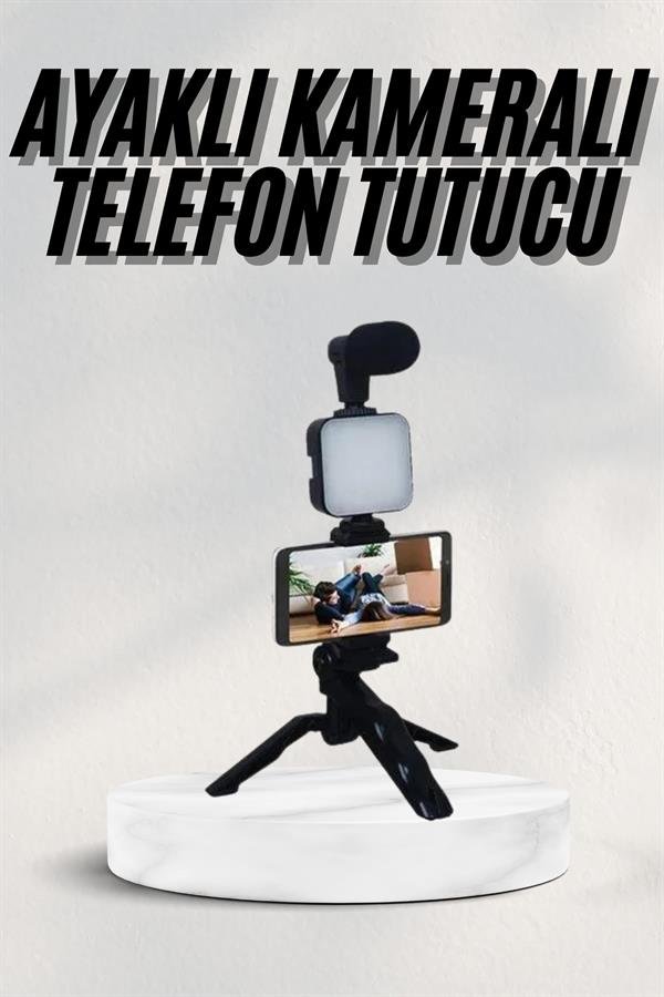 Telefon Tutucu Led Işıklı Kumandalı Mikrofon Telefon Vlog Video Kayıt - Görsel 2
