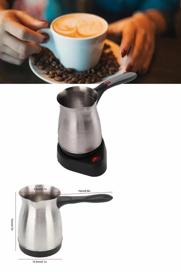 Elektrikli Cezve 800 Watt Paslanmaz Çelik Türk Kahve Makinesi Saplı - Görsel 4