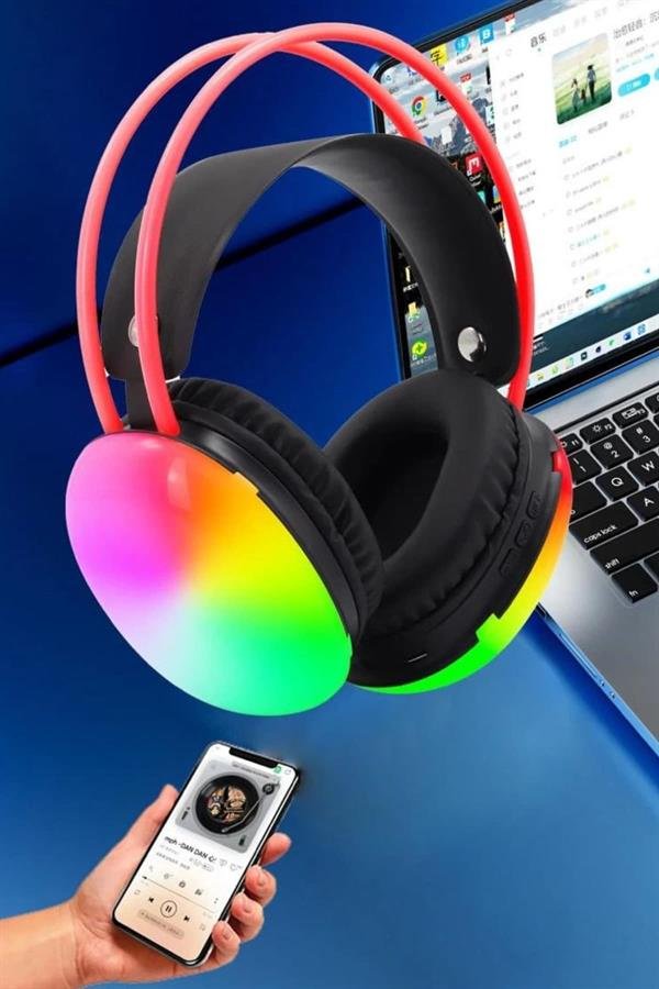 Kulak Üstü Kablosuz Bluetooth Kulaklık Unısex Renkli Işıklı Kulaklık - Görsel 4