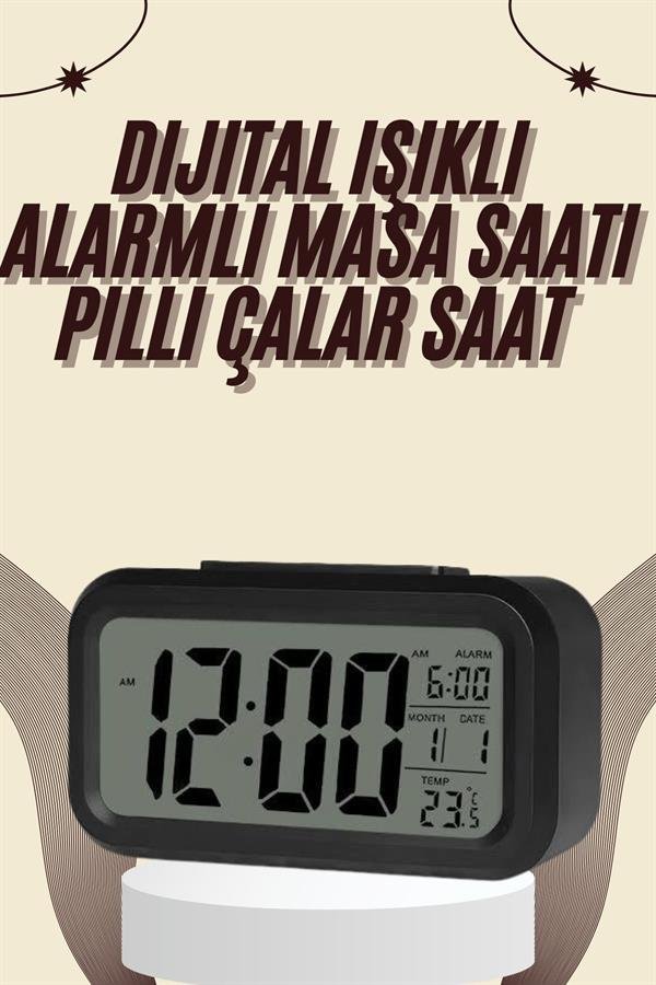 Dijital Masa Saati Termometreli Takvim Çalar Saat Led Ekran Pilli - Görsel 2