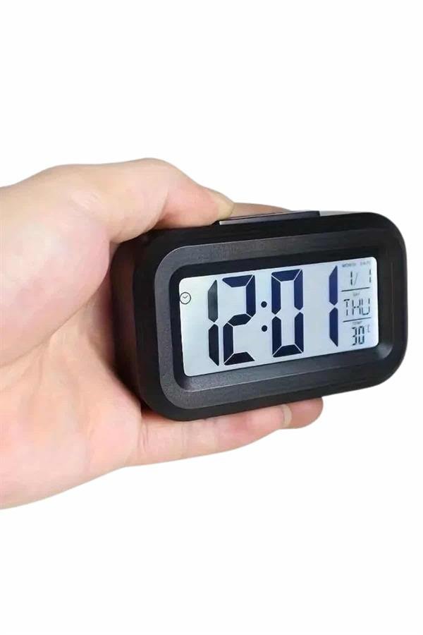 Dijital Masa Saati Termometreli Takvim Çalar Saat Led Ekran Pilli - Görsel 4