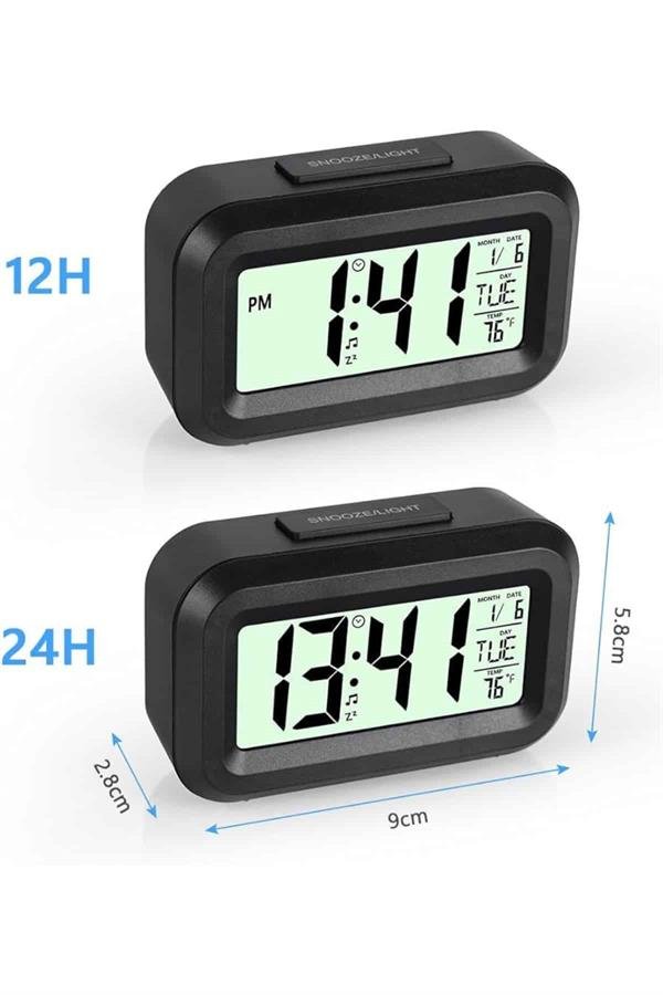 Dijital Masa Saati Termometreli Takvim Çalar Saat Led Ekran Pilli - Görsel 5
