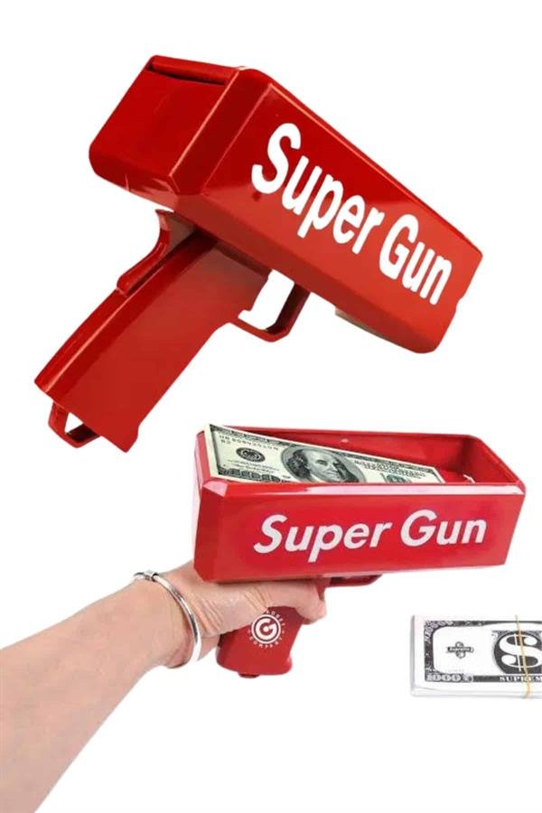 Kırmızı Parti Oyuncağı Para Saçma Fırlatma Tabancası Makinesi Super Money - Görsel 4