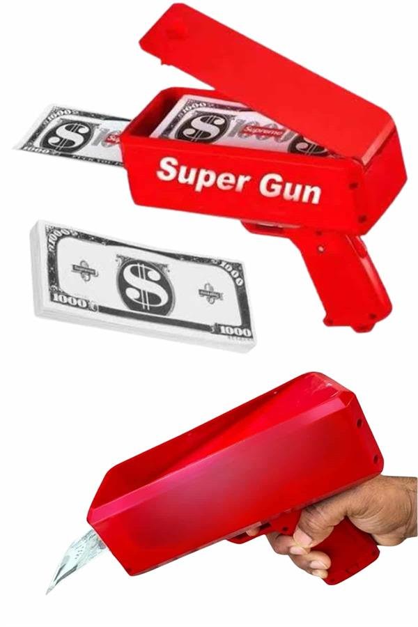 Kırmızı Parti Oyuncağı Para Saçma Fırlatma Tabancası Makinesi Super Money - Görsel 5