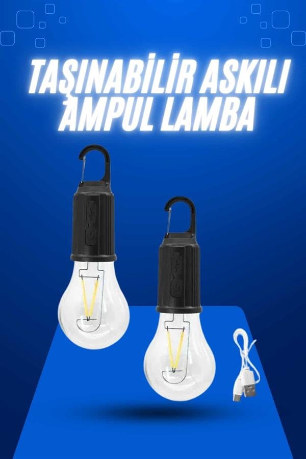 Askılı Kırılmaz Led Işık Kamp Bahçe Lambası Taşınabilir Led Ampul Şarjlı - Görsel 2