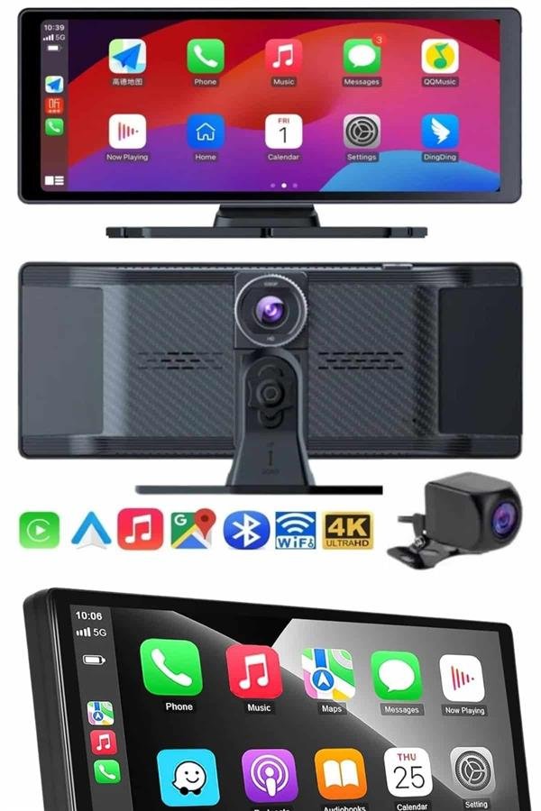 4K 10.2 İnç Çift Kameralı Araç Multimedya Ekranı CarPlay Kablosuz Tüm Cihazlara Uyumlu - Görsel 3